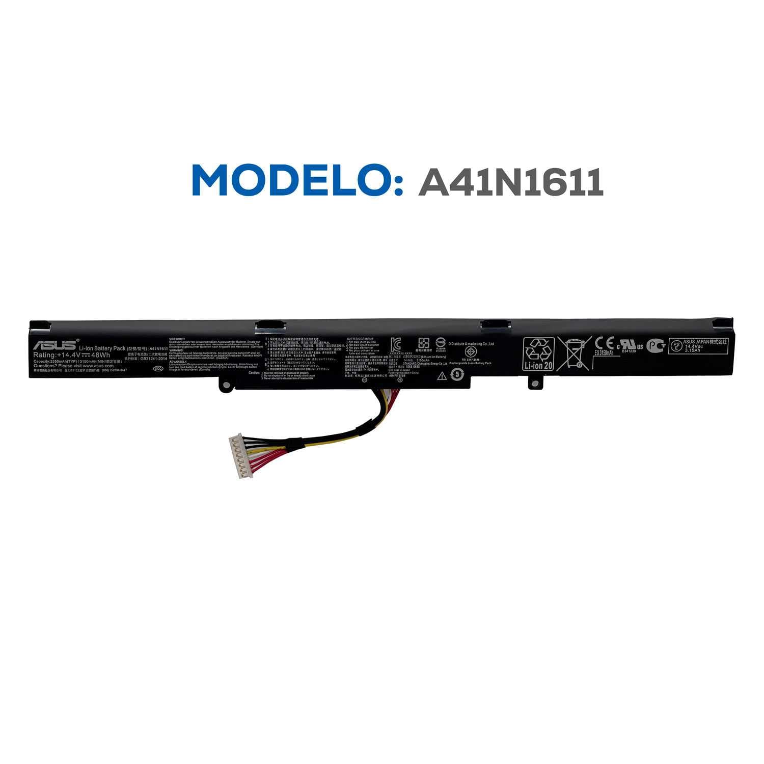 BATERIA ASUS GL553 GL553V GL553VD GL553VE GL553VW GL753 GL753V GL753VD GL753VE FX553V FX753 FX753V A41N1611 INTERNA ORG (F4)