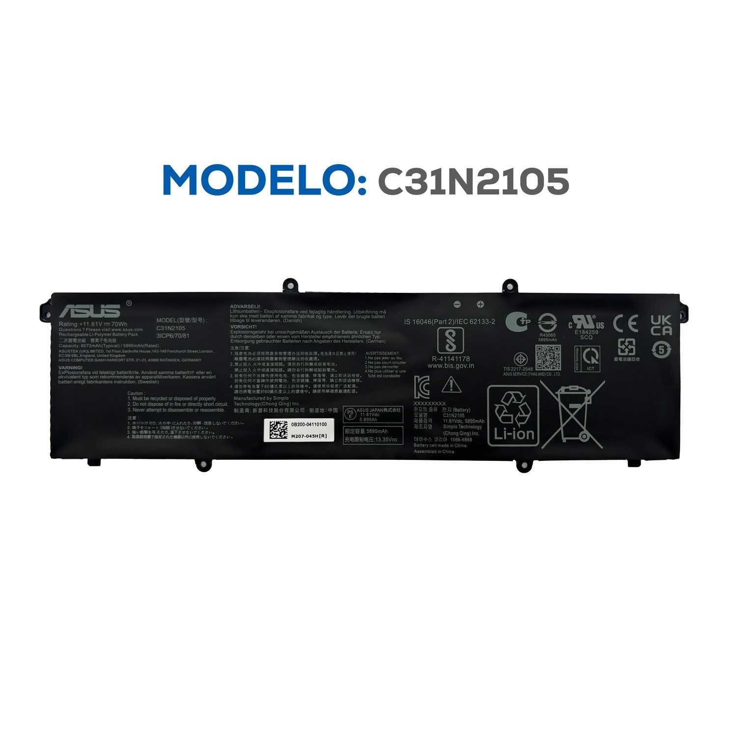 BATERIA ASUS VIVOBOOK K3502ZA M3502QA M5602QA M5602RA C31N2105 INTERNA ORG TIPO A