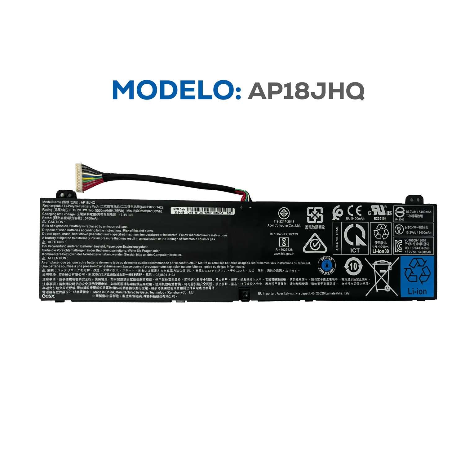 BATERIA ACER 500 PT515-51-550J 745Q 74D3 70PV 727U AP18JHQ INTERNA ORG