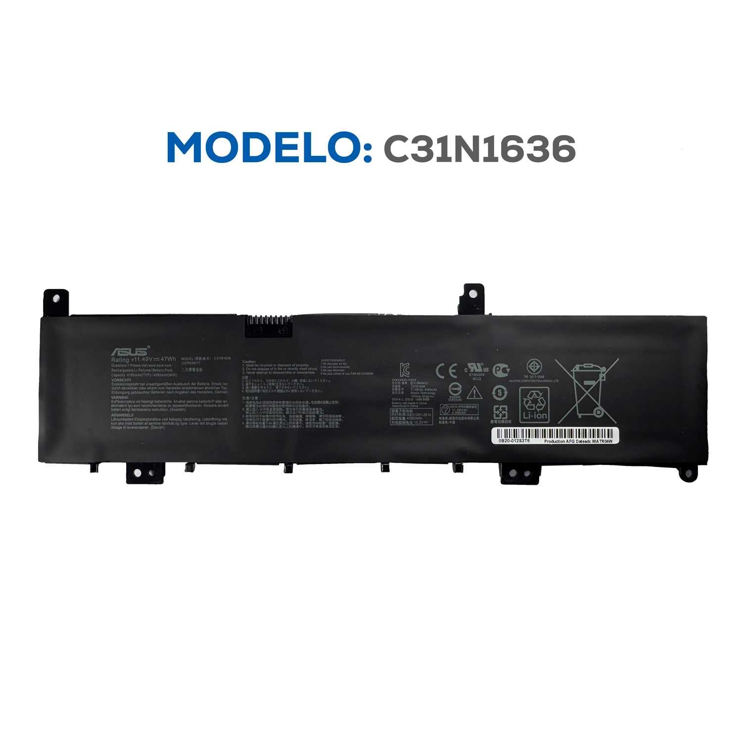 BATERIA ASUS N580VN X580GD C31N1636 47WH INTERNA ORG