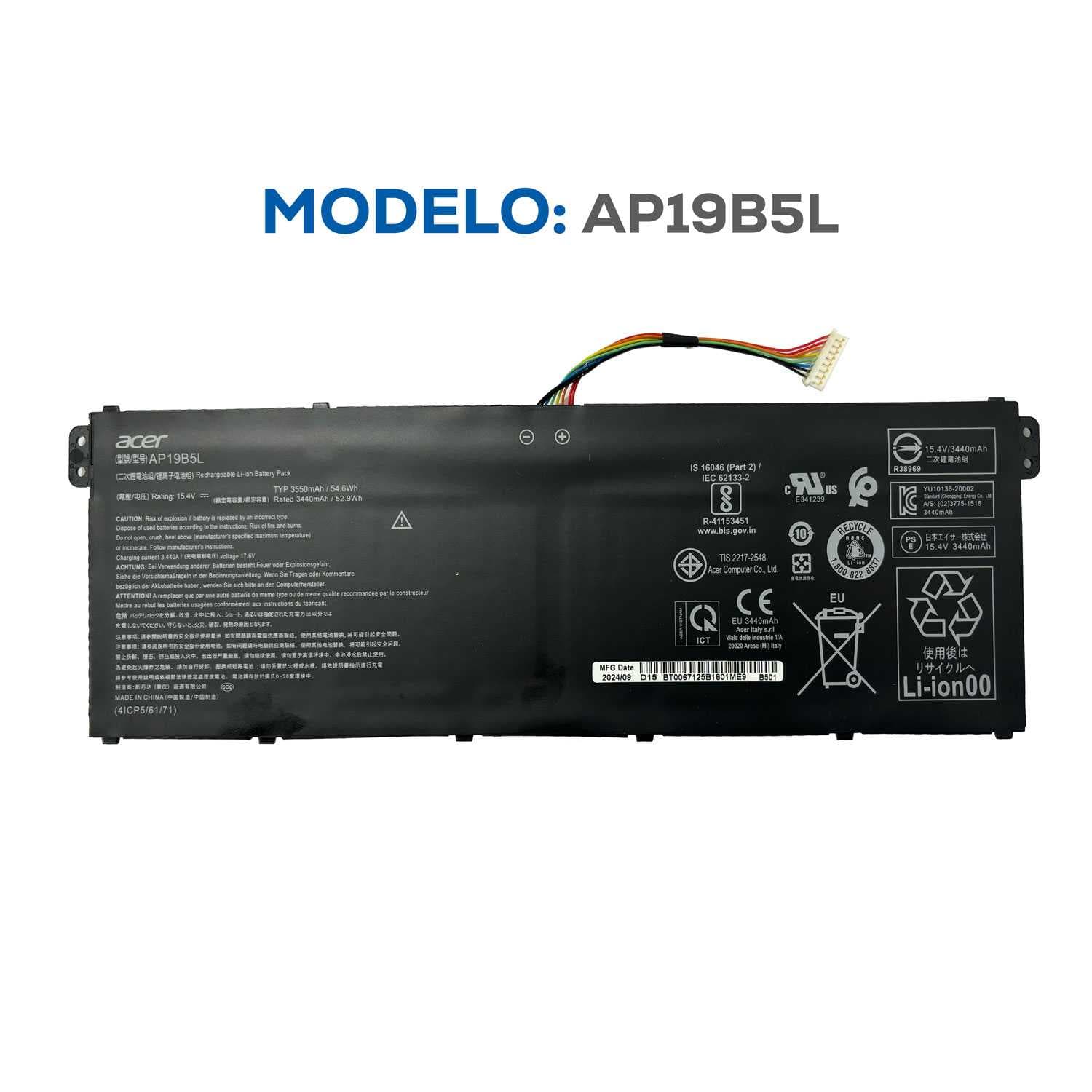 BATERIA ACER ASPIRE 5 A515-43 SP314-21N-R5FR SF314-42 VERO AV15-51 AP19B5L INTERNA ORG