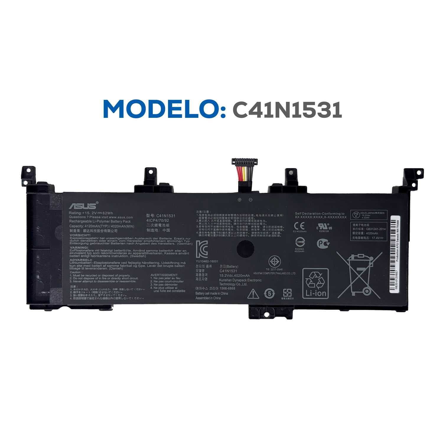 BATERIA ASUS C41N1531 GL502VS GL502VY GL502VS-1A GL502VY-DS71 INTERNA ORG
