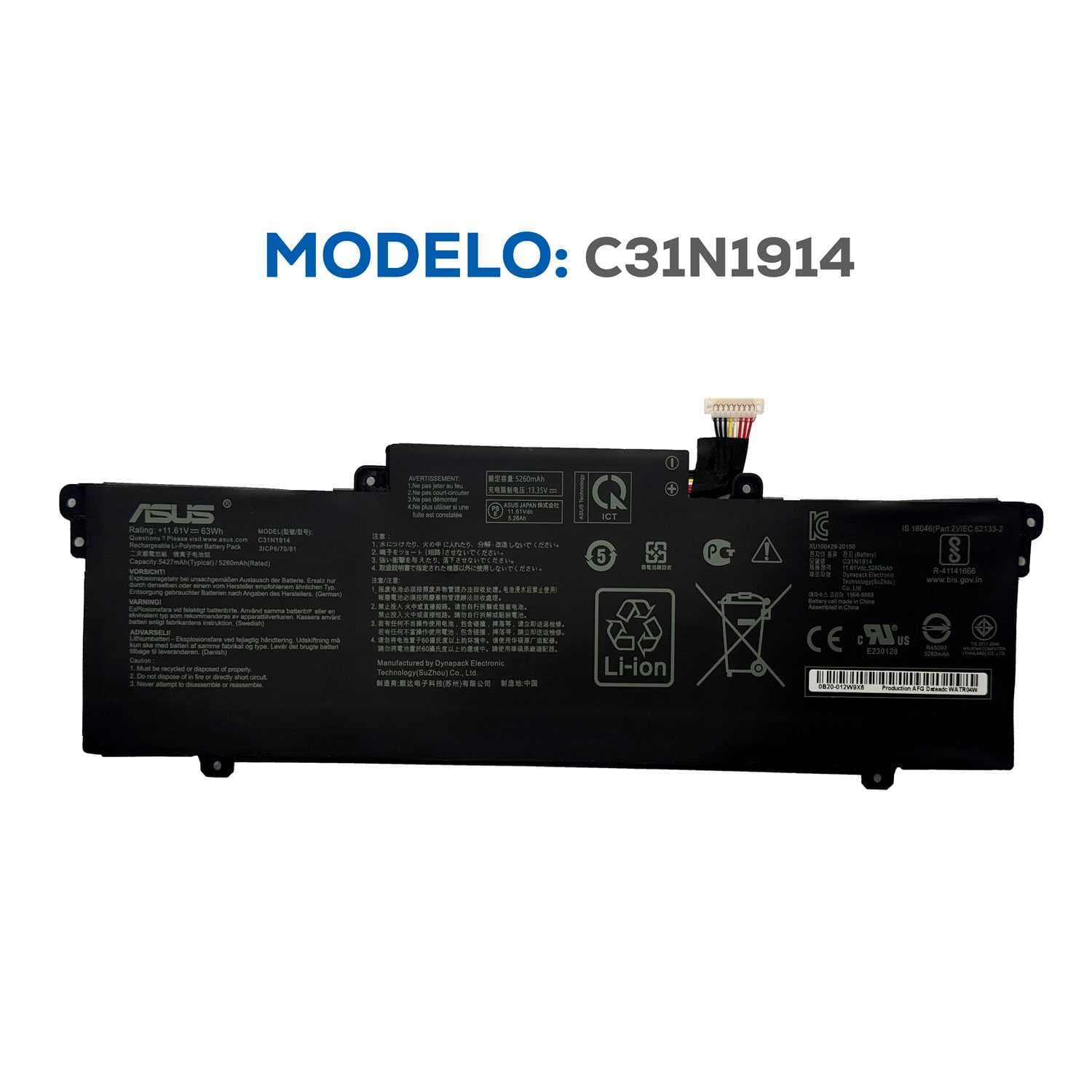 BATERIA ASUS EXPERTBOOK B7 FLIP ZENBOOK 14-UM ZENBOOK 14-UX C31N1914 INTERNA ORG