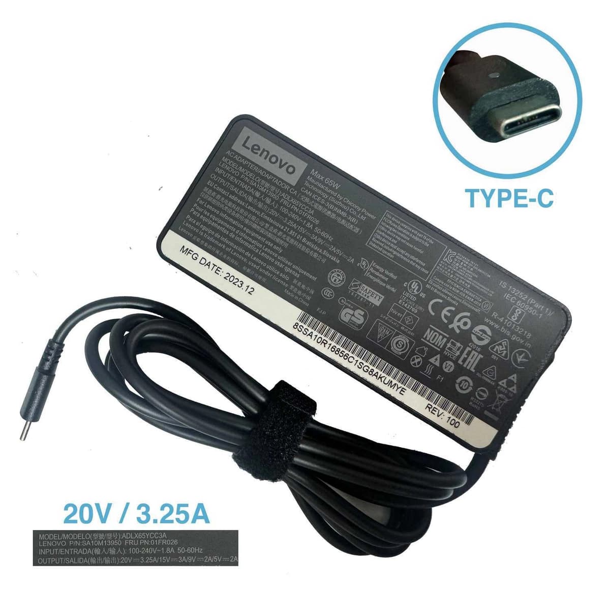 CARGADOR LENOVO TIPO C 20V/3.25A/65W 15V 3A/ 12V 3A / 9V/5V | CompuAhorro