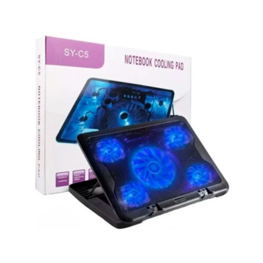 BASE DE ENFRIAMIENTO GAZAL PARA LAPTOP SY-C5/6 NIVELES/5 VENTILADOR/LUZ LED/NEGRO/INTERFACE USB